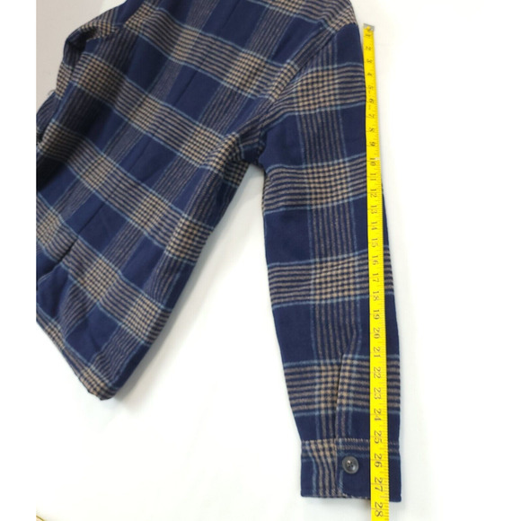 Jachs NY Sherpa Lined Blue Plaid‎ Shirt Jacket Wool Blend Men L Buttons Pockets - Picture 12 of 16